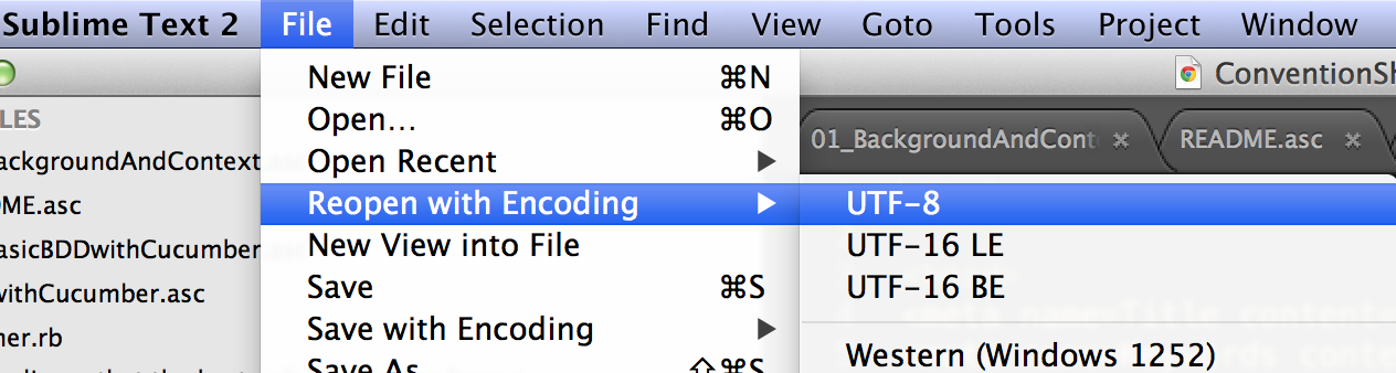 Sublime Text 2 Reopen with Encoding